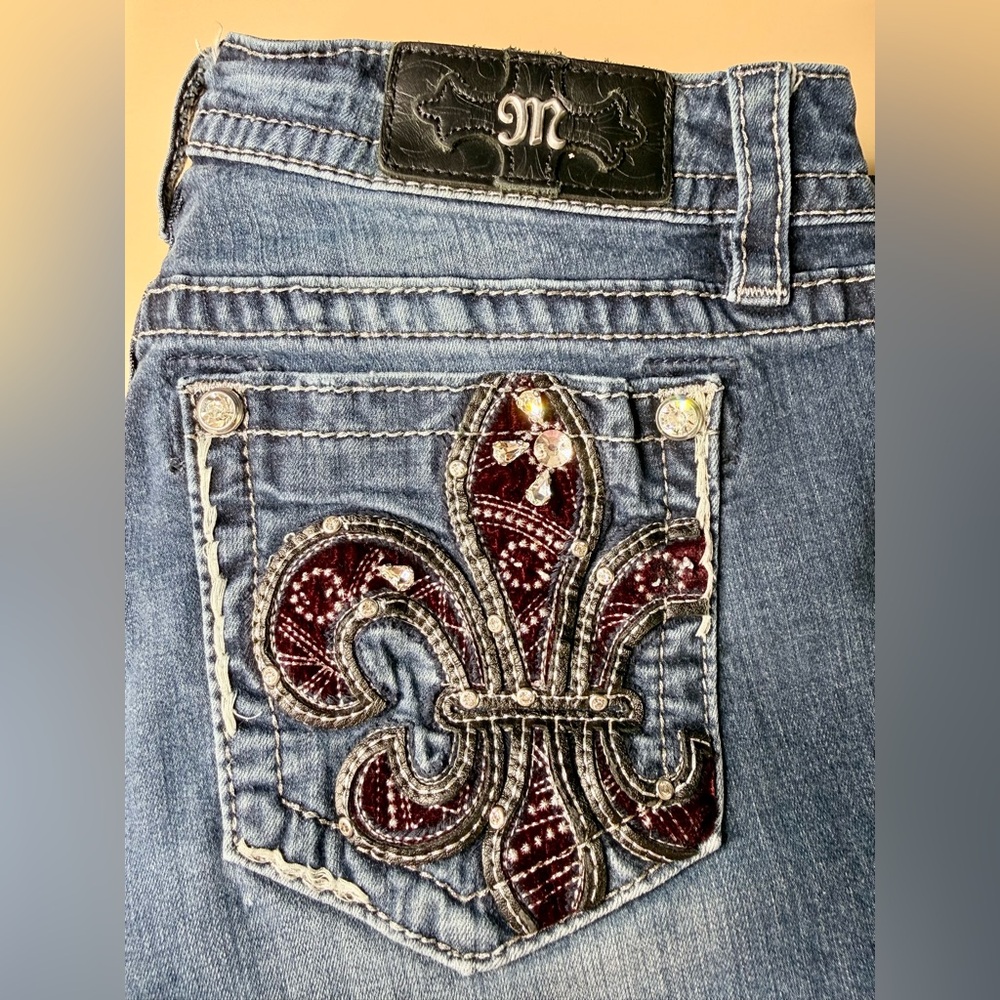 Miss‎ Me Jeans Chloe Bootcut Jeans Fleur-de-Lis Pockets 30x30 Altered